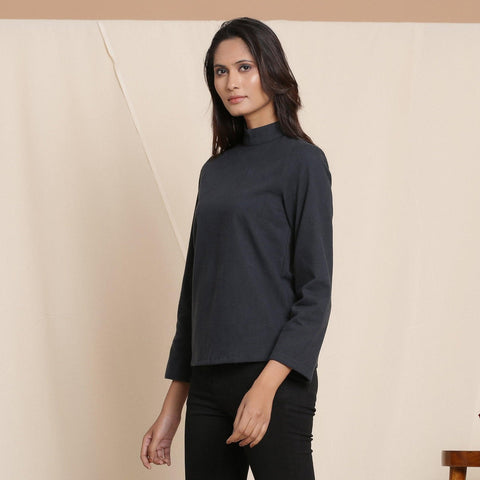 Cotton Flannel High Neck Top