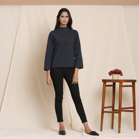 Cotton Flannel High Neck Top