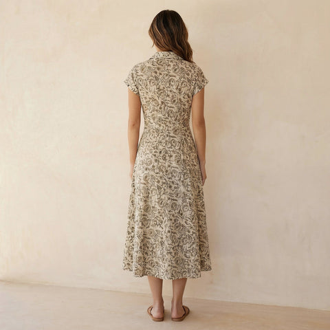 Cotton Panelled Midi Dress: Block Print