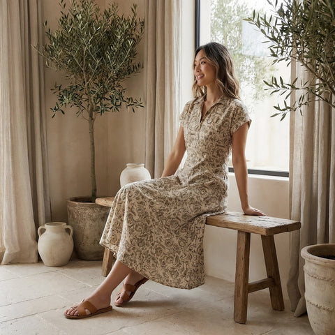Cotton Panelled Midi Dress: Block Print