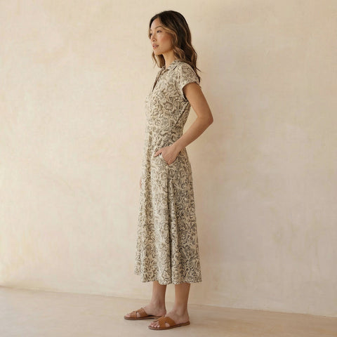 Cotton Panelled Midi Dress: Block Print