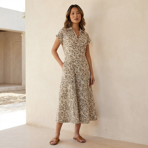 Cotton Panelled Midi Dress: Block Print – Earth Wardrobe