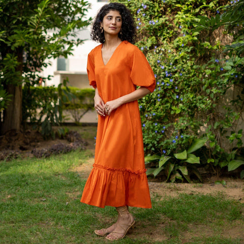 Cotton Poplin A-Line Tiered Maxi Dress