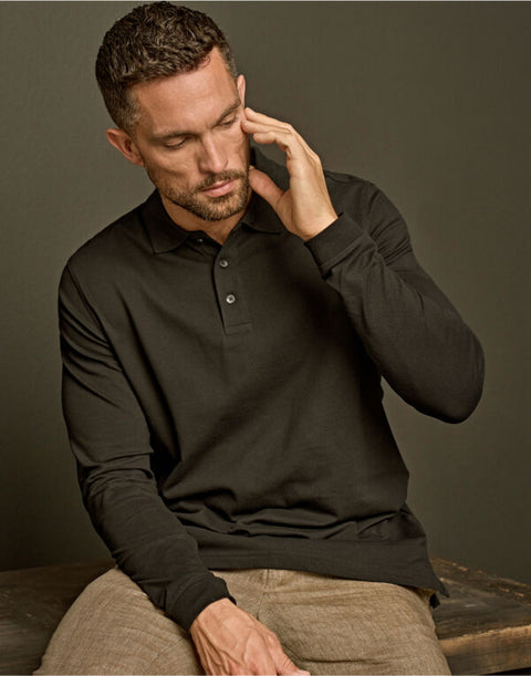 Organic Heavy Stretch Long Sleeve Polo Shirt: Mens
