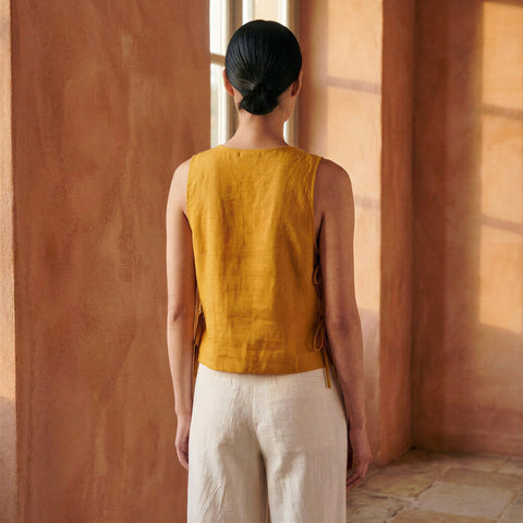 Cotton Flax Sleeveless Side-Tie Top