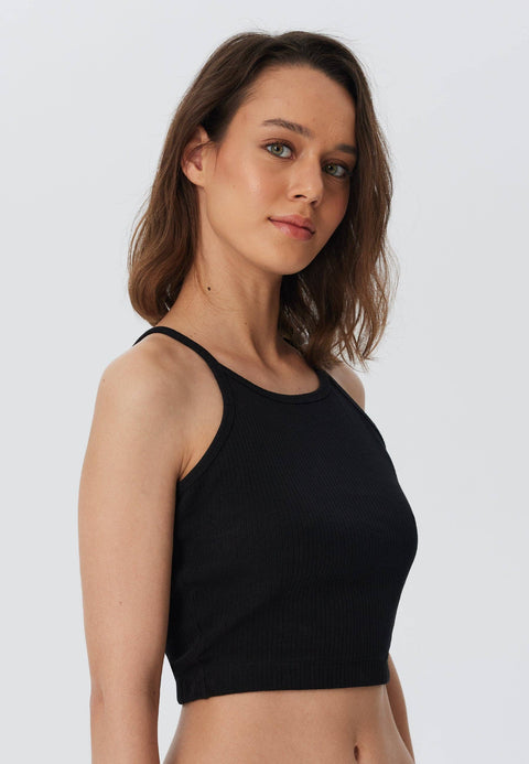 Organic Ribbed Crop Top with Spaghetti Straps: Womens