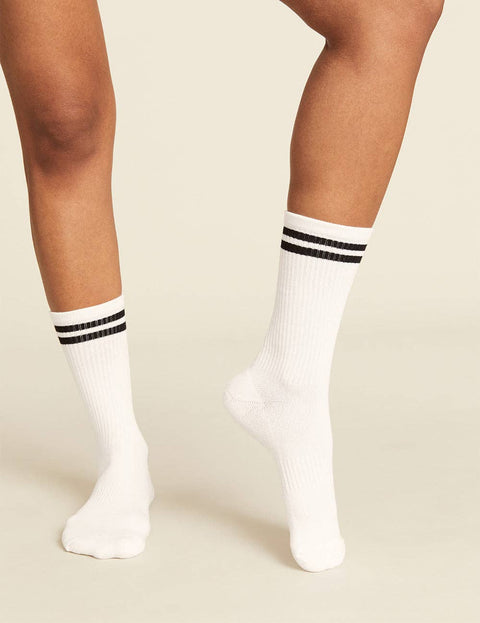 Organic Bamboo Striped Cushioned Crew Socks: Womens