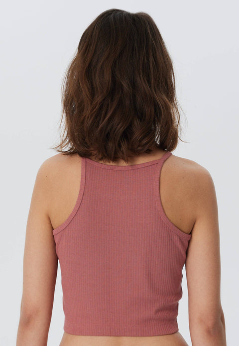 Organic Ribbed Crop Top with Spaghetti Straps: Womens