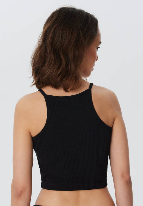 Organic Ribbed Crop Top with Spaghetti Straps: Womens