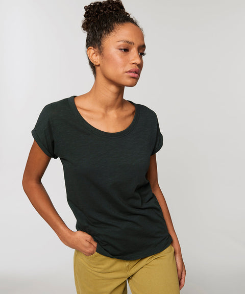 Organic Slub Rolled Sleeve T-shirt Womens